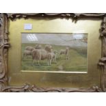 J. Gameson, Sheep listening to a bird singing, and three other watercolours including a mother and
