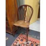 A kitchen chair, two hall chairs and a 17th century oak chair (4)