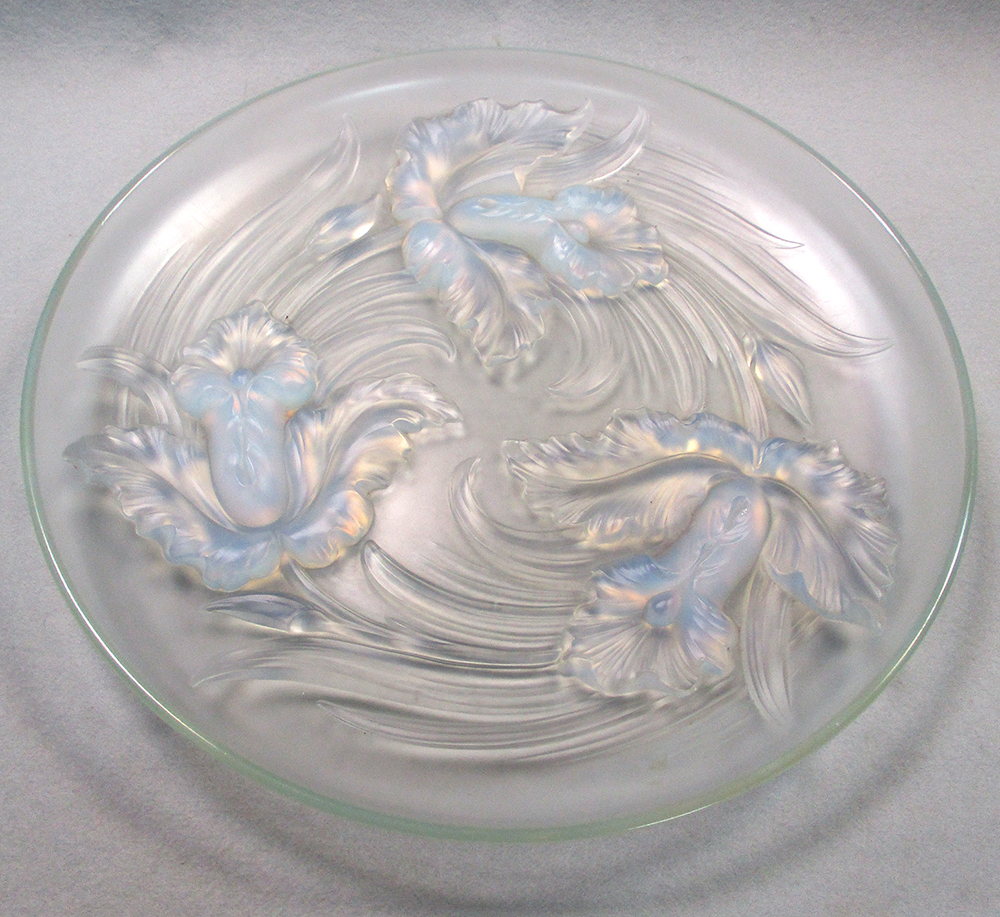 Verlys, France, an opalescent glass charger, moulded with floral decoration, moulded mark,