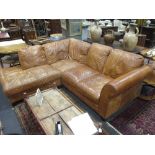 A contemporary caramel leather corner sofa, 230 x 200cm