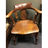 A 19th century century ash & elm 'smoker's bow' armchair,79cm high and a C19 fruitwood sidetable