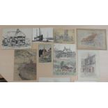 A folio of early 20th century topographical drawings by Charles Greig, some signed, variously