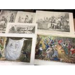 Hogarth and Gillray. Six 19th century leaves of Gillray cartoons, a few with later hand colour