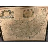 Emanuel Bowen, An Accurate Map of the County of Suffolk, 18th Century hand coloured engraved map,