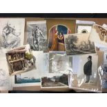 A collection of prints, drawings and sketches, a varied assortment in a folder