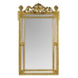 A 19th century French gilt framed pier glass, with gesso moulded floral swag and urn cresting 167