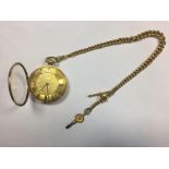 J Wing (Braintree) - an 18ct gold open face pocket watch, the gold coloured dial engine turned and