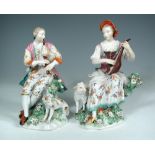 A pair of unusually large 18th century Derby figures of a Shepherd and Shepherdess, circa 1765, both