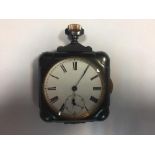 R. U., Geneve - an unusual gun metal cased quarter repeating pocket watch/travel clock, the white