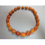 A butterscotch amber bead necklace, the graduated lump beads of variable colour and slightly