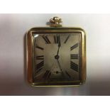 Unsigned - an 18k gold pocket watch, the square silvered dial with Roman numerals in black,