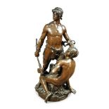 Eugène Marioton (French, 1854-1933), Freres d'Armes, a large bronze figural group, depicting two