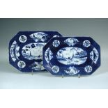 Two similar Bow porcelain dishes, circa 1760, the central oval panels painted with a figure in a