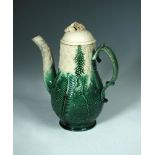 An 18th century Staffordshire cauliflower coffee pot, probably Wedgwood, of pear shape form, the