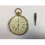 Unsigned - an 18ct gold cased open faced chronograph pocket watch, the cream dial printed with Roman