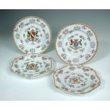 Two pairs of Samson porcelain armorial plates, decorated in 18th century Chinese export taste, the