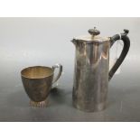 A silver coffee pot and a silver mug (gross approx. 17.8oz) (2)