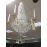 A five branch cut glass lustre bag chandelier, 85cm drop