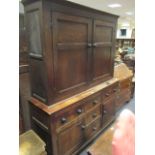 A George III and later oak housekeepers cupboard 203 x 162 x 49cm