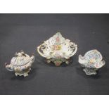 Three Capodimonte style pieces to include a large stand, two-handled tureen and cover and a bowl