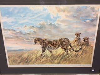 § Donald Grant (British, 1930-2001) Alert, Cheetah on the plain, signed in pencil, colour print 55 x