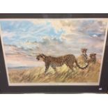 § Donald Grant (British, 1930-2001) Alert, Cheetah on the plain, signed in pencil, colour print 55 x
