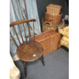 A collection of baskets and a chair