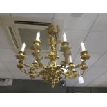 A gilt metal 15 branch hanging chandelier, 75cm drop