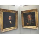 English School (19th century) A pair of portraits of a lady and gentleman, noth seated, oil on