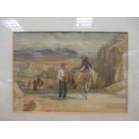 English School (20th Century), Spanish Peasants in a Landscape, watercolour, 18 x 26cm; and W