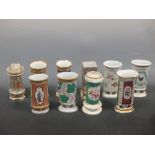 Ten various Paris porcelain spill vases and a dish