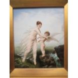 R. A. Evans (British, early 20th century) 'Angel and a Cherub', oil on canvas, signed, 22 x 18cm