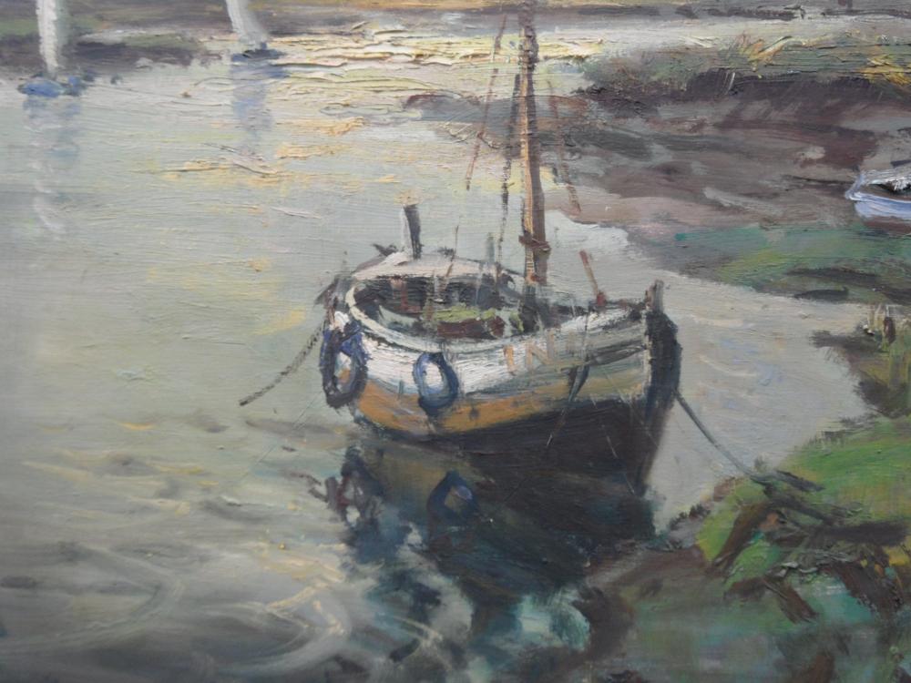 Jack Cox (British, 1914-2007) North Norfolk estuary with fishing boats; and Fishing boats moored - Image 3 of 5