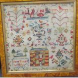 An 1886 sampler by Jane Reese 42 x 42cm