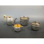 A late Victorian bachelor's three piece tea service, Birmingham 1891, each with patterned bands