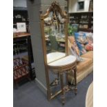 A demi lune pier table with marble top, 82cm high and mirror, 166cm high x 52cm