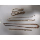 Five 9ct bracelets and a 9ct graduated rope twist necklace (50.6g) (6)