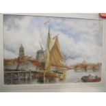 Louis Van Staaten (Dutch, 1836-1909), Dutch boating scene, watercolour, signed lower left, 36x58cm