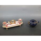 A Chamberlain's Worcester inkstand and a Mason's type inkwell