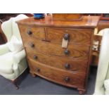A 19th century flame mahogany bow front chest of drawers, 112 x 107 x 54cm