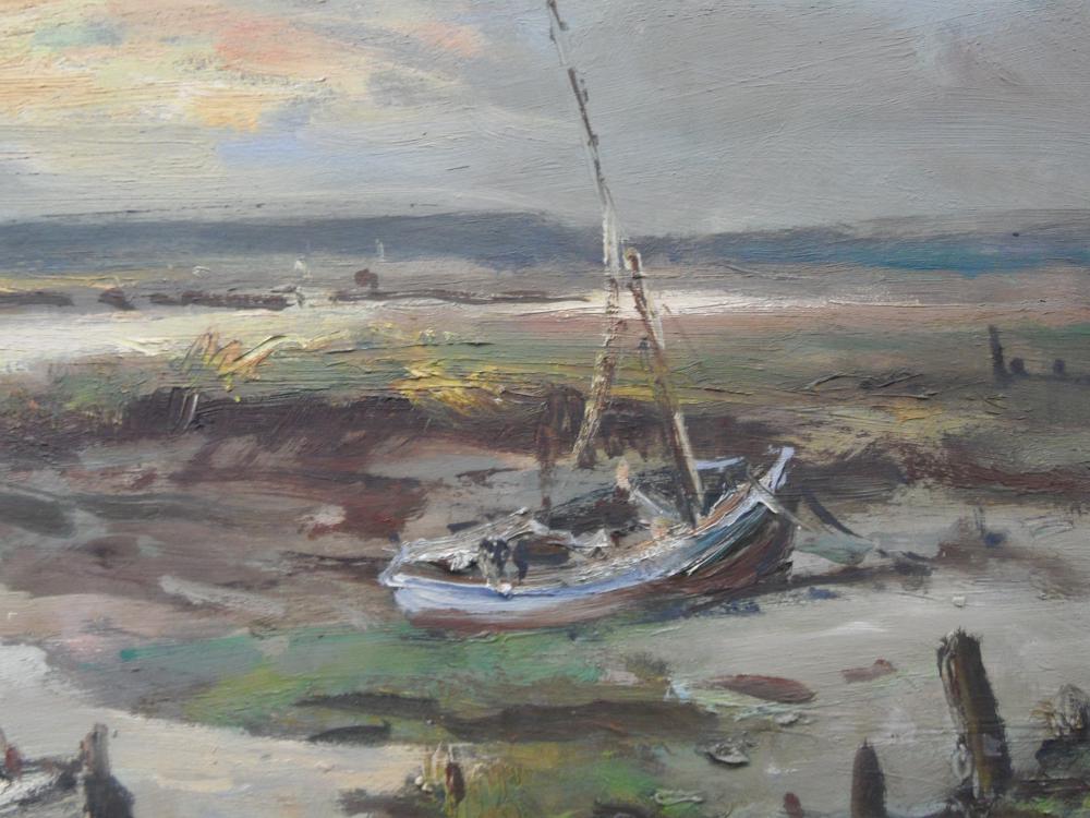 Jack Cox (British, 1914-2007) North Norfolk estuary with fishing boats; and Fishing boats moored - Image 4 of 5