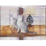 Lesley Fotherby (British, b.1946) -Jasper and Opie, two grey cats on a table, signed lower right "