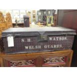 A two handled tin trunk, bearing S H WATSON, WELSH GUARD 30 x 93 x 37cm