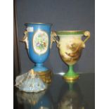 A Royal Worcester vase, painted by James Stinton with Pheasants; a gilt metal mounted blue ground