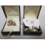 Three 18ct rings to include a sapphire and diamond cluster ring, an illusions set diamond ring and a