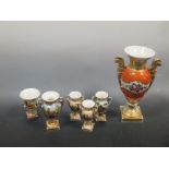 Six various Paris porcelain two handled baluster vases
