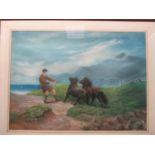 Maria Watts , after Rosa Bonheur - Ghillie and two Shetland ponies, signed lower left "Maria