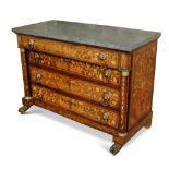 A 19th century Dutch mahogany and marquetry inlaid commode, with grey marble, fitted a blind