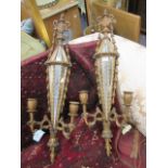 A pair of reproduction giltwood and mirror wall sconces, 92cm high