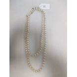 A strand of slightly graduated cultured pearls, clasp a/f, 92cm long